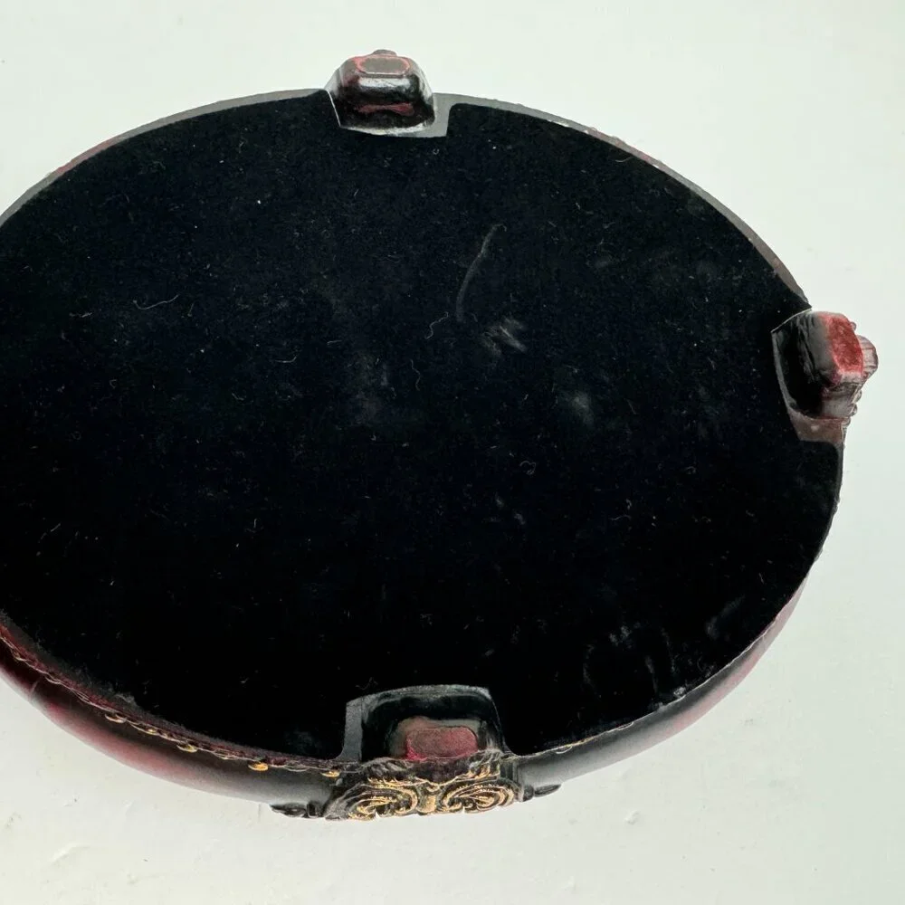 Vintage  Wooden Oval  Jewelry Box  Lid - Picture Frame Green Velvet
